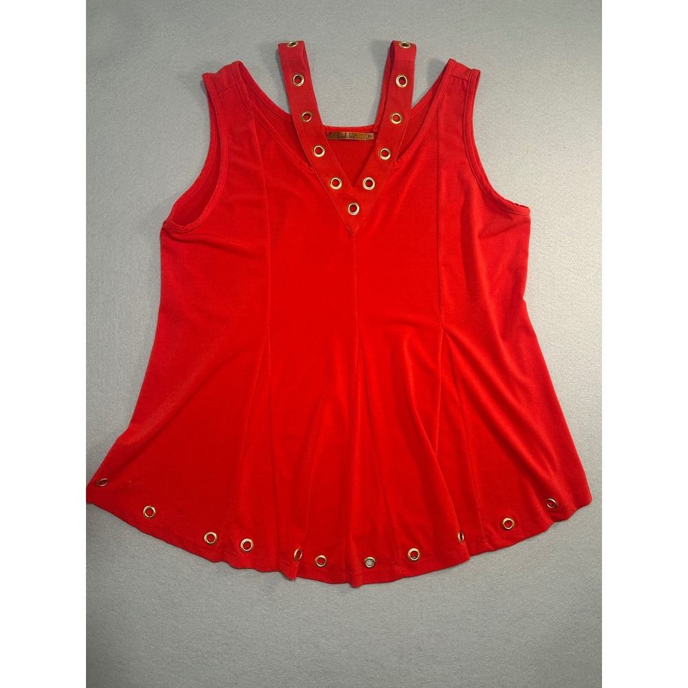 Belldini Tank Top Womens XL Red Grommet V-Neck Cold Shoulder Sleeveless Blouse